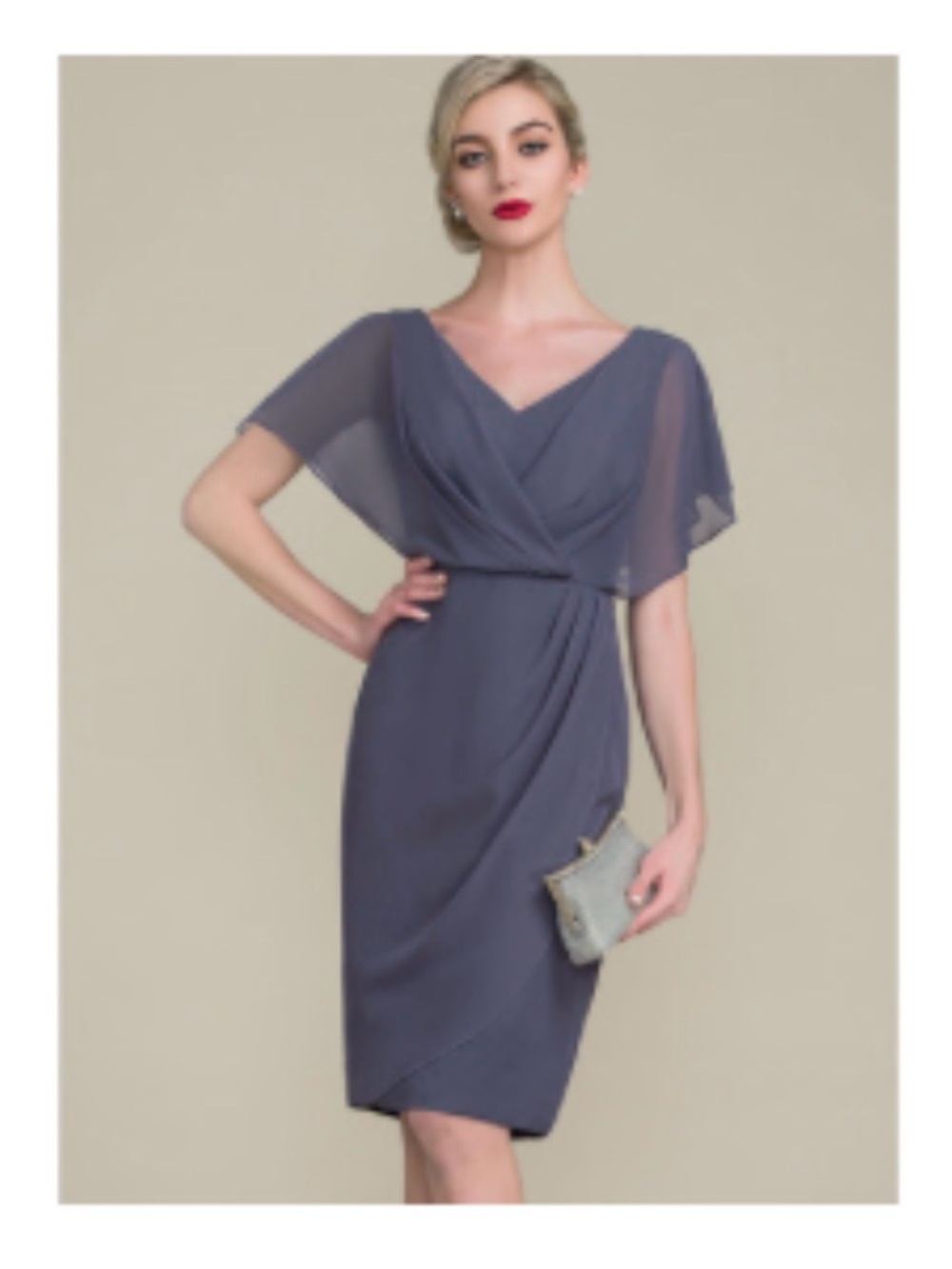 NWT V-Neck Slate Blue Midi Chiffon Wrap Dress